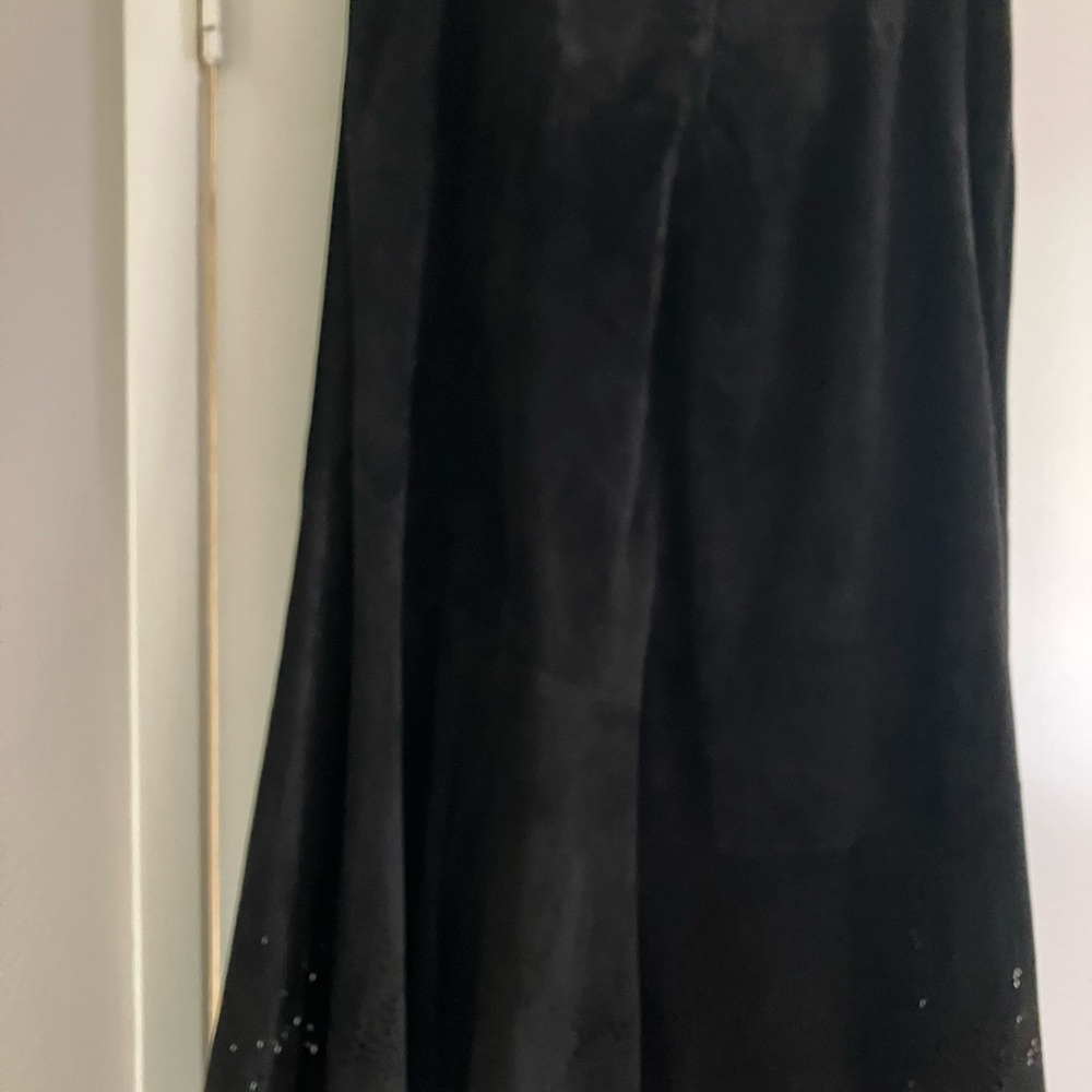 Chico's  Leather Suede Black Maxi Skirt  Laser Cut Edging size 3